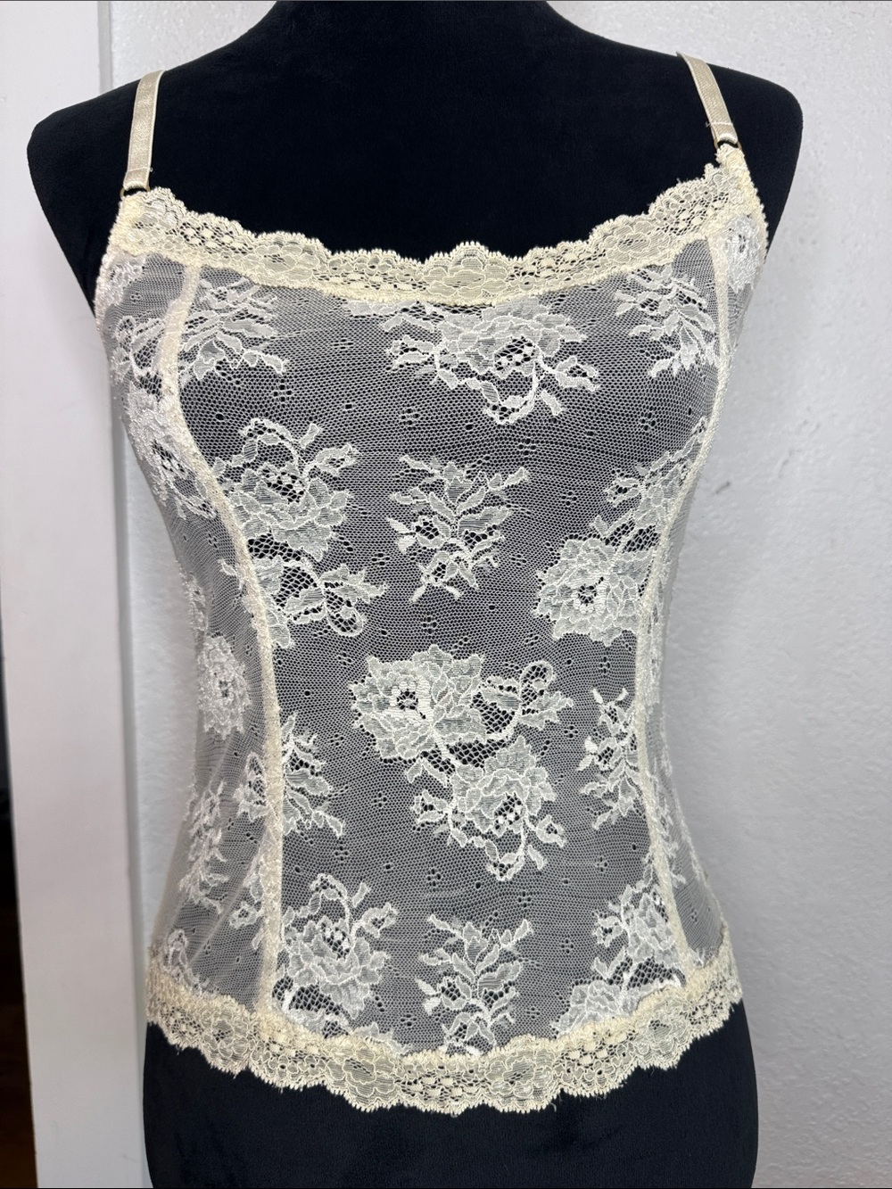 Arianne Ivory Lace Cami Top Sheer lightweight stretchy Lingerie Y2K Fairycore